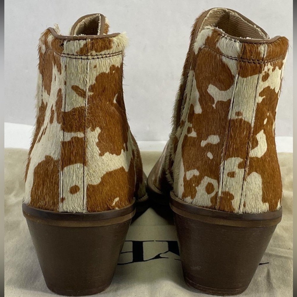 NWT Myra Bag Brown n  Cream Genuine Leather Cowhide Snip Toe Ankle Boots Size 9 - Picture 2 of 5